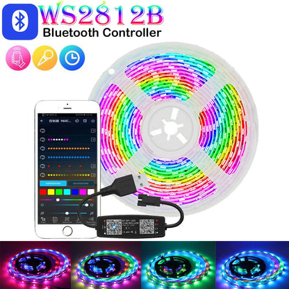 1m-30m USB WS2812B 5050 RGBIC LED Strip Bluetooth App Chasing Effect Lights Flexible WS2812 Tape TV BackLight Room Decorate DC5V