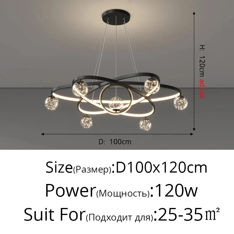 Modern Minimalist Led Ceiling Chandelier Hanging Wire Fixture for Living Room Bedroom Lamp Home Decor Indoor Lighting Black Gold