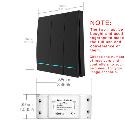 433Mhz Wireless Smart Switch RF Remote Control Receiver Push Button Controller Wall Panel Transmitter,2 way/3 way Multi-Control