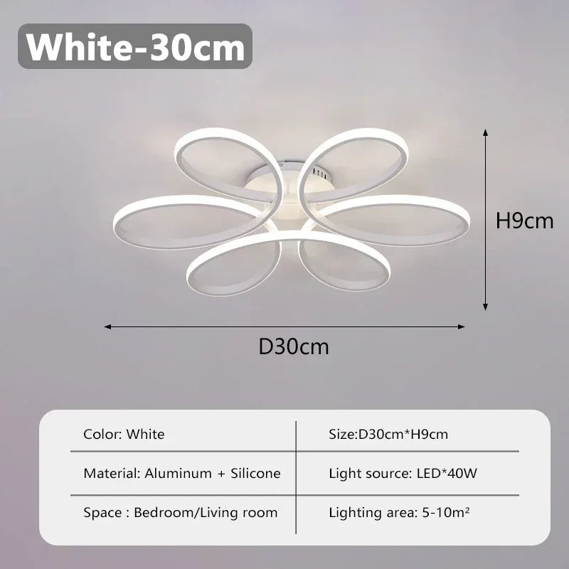 Modern LED Ceiling Lamp Aluminum 30/60CM Blac/White Flower Light For Bedroom Living Room Study Hotel Home Lighting Luminaires