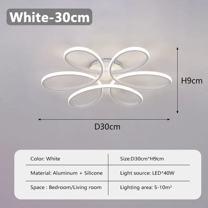 Modern LED Ceiling Lamp Aluminum 30/60CM Blac/White Flower Light For Bedroom Living Room Study Hotel Home Lighting Luminaires