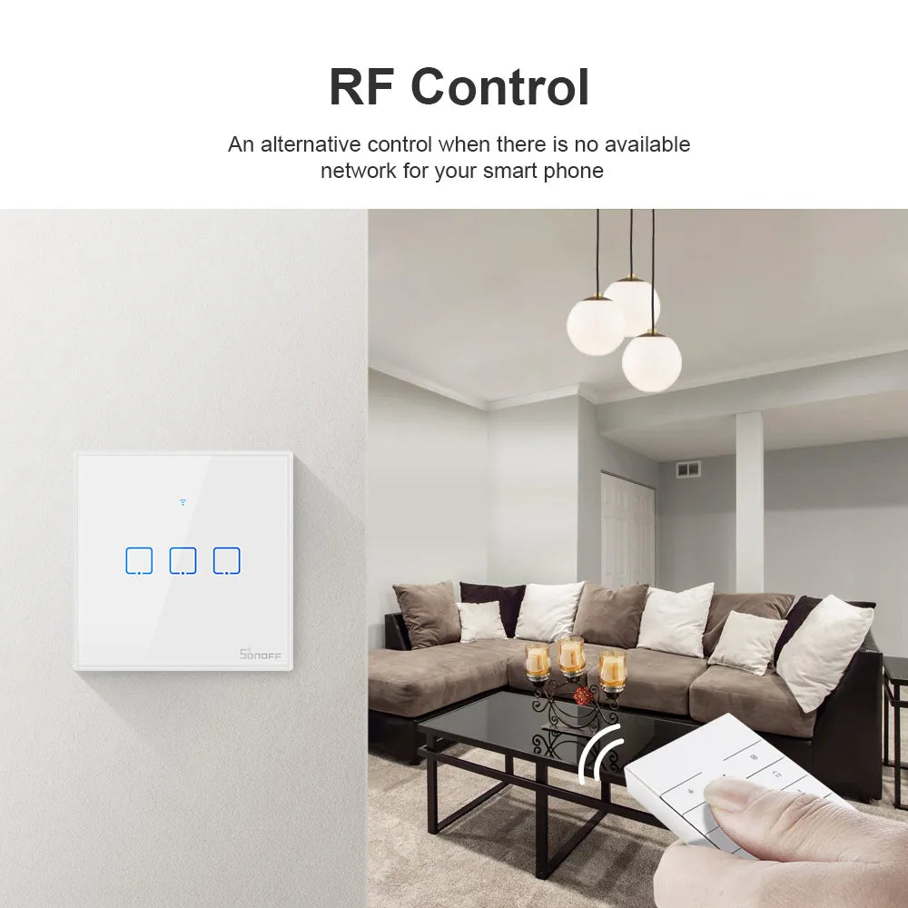 SONOFF TX  EU/ UK Wifi 433mhz RF Smart Wall Touch Switch 1/2/3 Gang Remote Voice Control Wifi Light Switches via Alexa Google