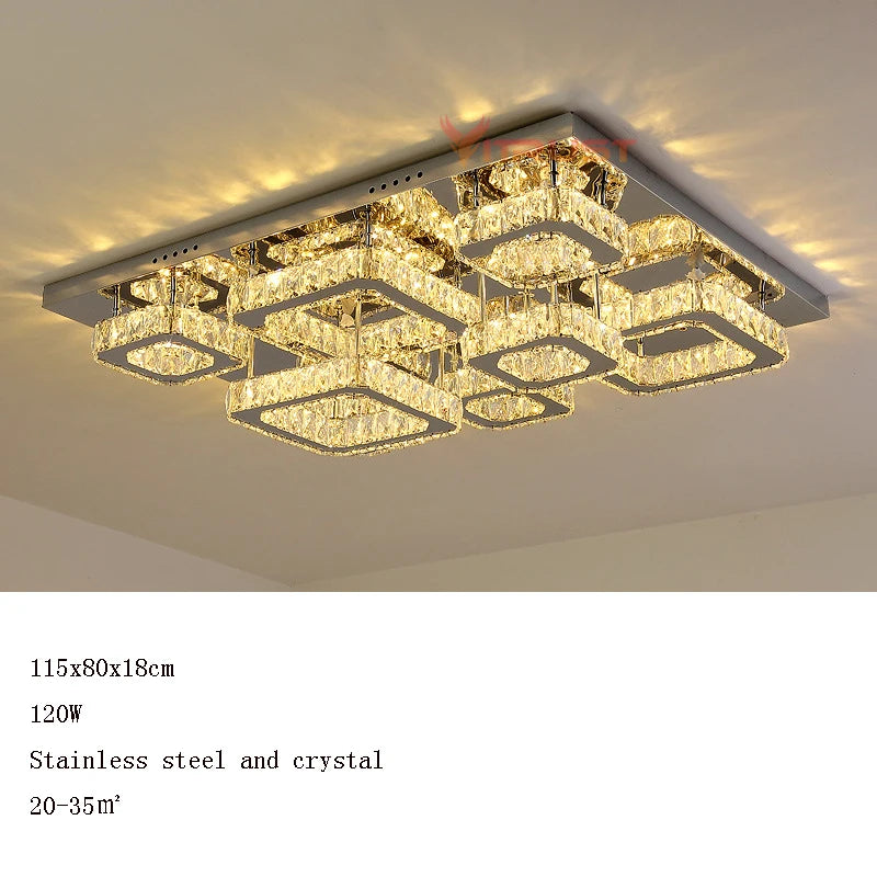 Modern Chrome LED Crystal Ceiling Lamp Luxury Square Crystal Lighting Plafonnier Chandelier Lighting Living Room Bedroom Dining