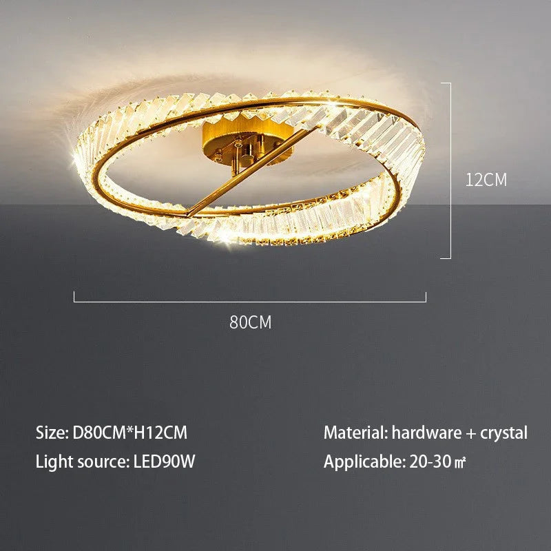 Modern LED Ceiling Light Crystal Rings Lamp Dimmable Gold Lustre for Living Dining Room Bedroom Indoor Home Decoration Fixtures