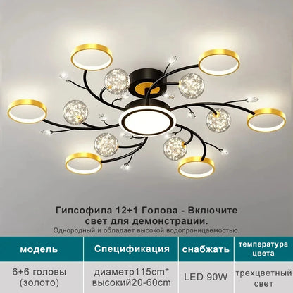 2024 Black Ceiling Chandeliers Modern Living Room Hall Ceiling Light Fixture Romantic Starry Gold Creative Ceiling Lamp Bedroom