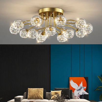 Modern LED Star Glass Ball Chandelier Nordic Interior Decoration Lamps Luxury Ceiling Light for Living Room Bedroom