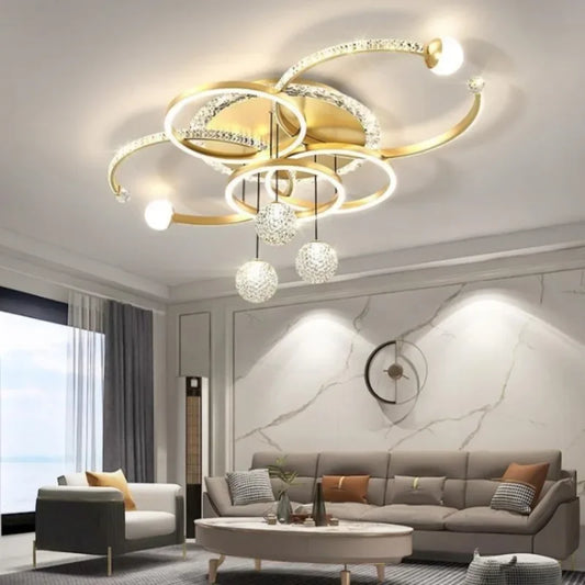 Minimally modern light luxury crystal LED ceiling light Nordic creative living room home atmosphere bedroom ring pendant light