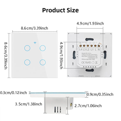 Smart Switch EU WiFi Smartlife Neutral Wire/No Neutral Wire Touch Light Switch 220V Works With Alexa Google Home 1/2/3/4 Gang