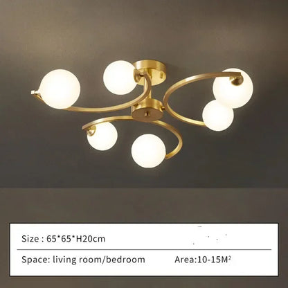 Luxury Golden Copper Ceiling Light Modern White Glass Ball LED Ceiling Lamps Living Dining Room Light Fixtures