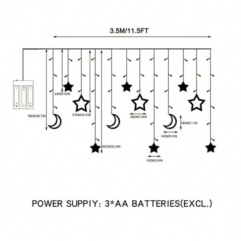 Led Star Moon Curtain Light 3.5M Battery Box With Flashing Window String Lights For Party Holiday Christmas Decoration