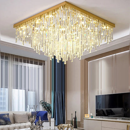 Crystal Square Ceiling Lights New Gold Lamps Modern Plafonnier LED Lighting for Living Room Luxury Lustres Home Decor Luminaria