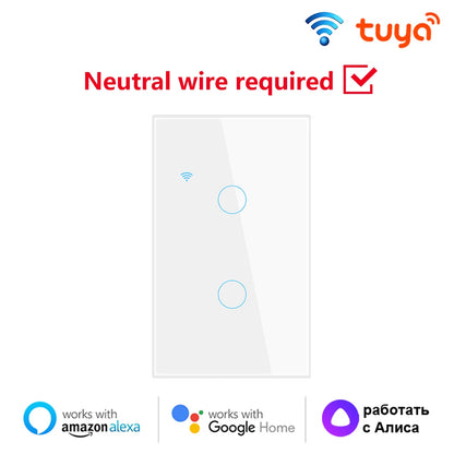 Tuya US WiFi Smart Wall Switch Neutral Wire Required 1/2/3/4 Gang Smart Touch Switch Works With Smart Life APP Alexa Google Home