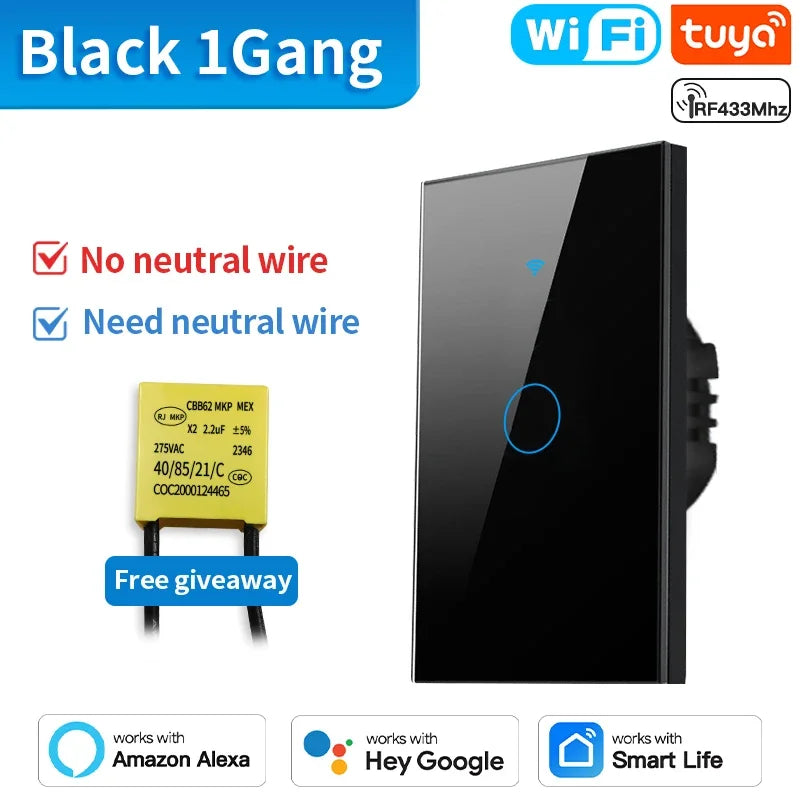 TNCE Tuya Wifi/Zigbee RF433 US Smart Wall Switch 1/2/3/4 Gang Touch Sensor Button No-Neutral Wire,Voice With Alexa Google Home