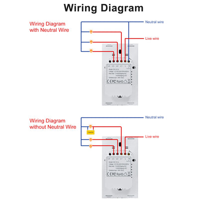 KEMEK Smart Wifi Touch Switch No Neutral Wire Required Smart Home 1/2/3 Gang Light Switch 100-240V Works with Alexa Hey Google