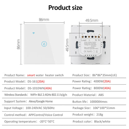 Tuya Smart Wifi Water Heater Boiler Touch Switch 220V Air Conditioner Light Timing EU for Alexa Google Home 20A/40A Switches