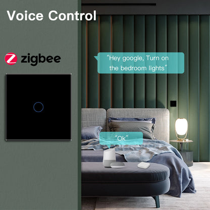 BSEED Zigbee Touch Switches 1/2/3Gang 1Way Wireless Control Smart Light Switch Wifi Wall Switch Tuya Smart Home Google Alexa