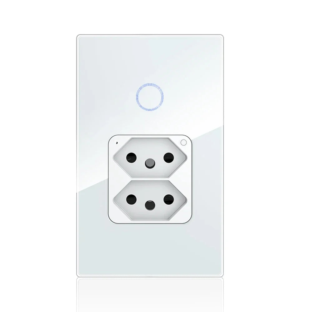 Shawader Wifi Smart Brazil Wall Socket Light Switch 20A Plug Outlet Touch Sensor Glass Panel Remote by Tuya Alexa Google Home