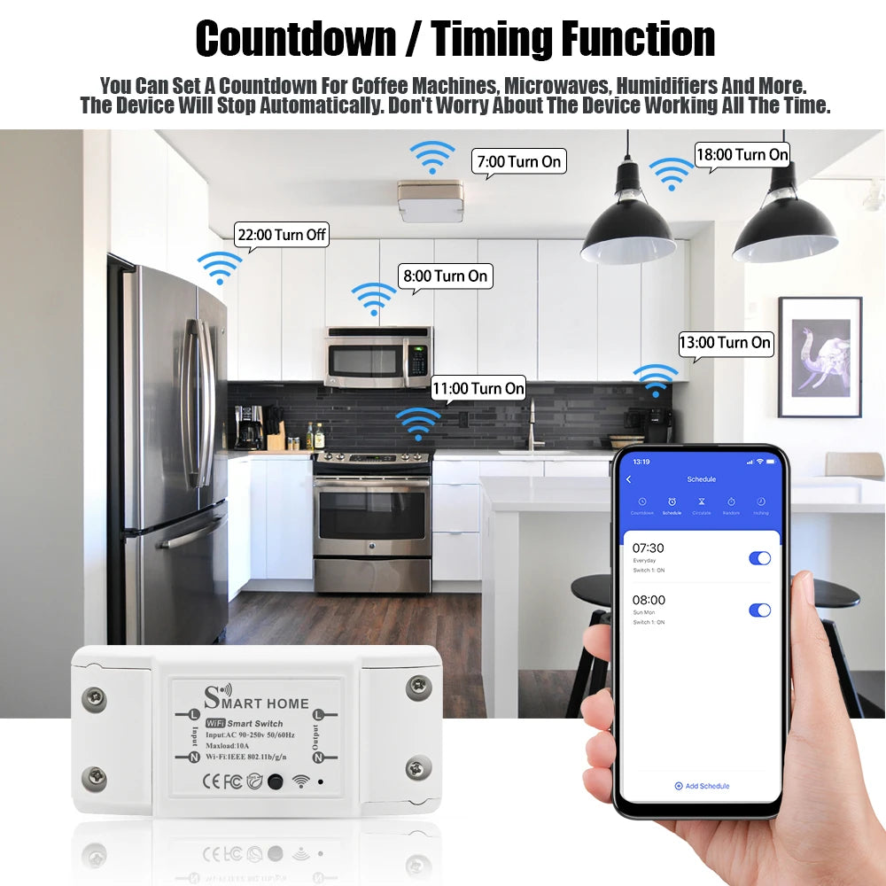 WiFi Zigbee 10A Smart Switch Breaker Module Wireless Remote Switch Alexa Google Home by Tuya eWeLink APP Remote Voice Control