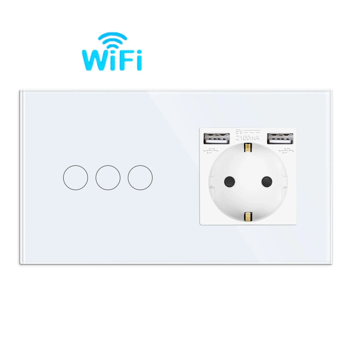 Bingoelec Wifi Smart Switch and Smart Socket Power Monitor with White Crystal Glass Panel Need or NO Neutral Home Improvement