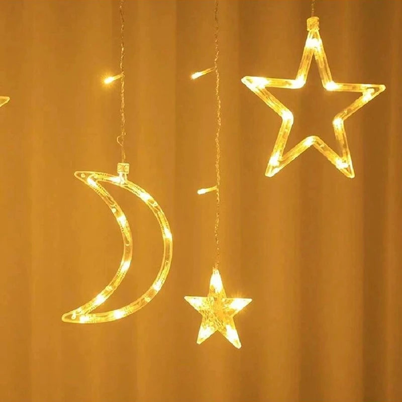 Led Star Moon Curtain Light 3.5M Battery Box With Flashing Window String Lights For Party Holiday Christmas Decoration