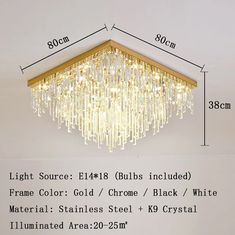 Crystal Square Ceiling Lights New Gold Lamps Modern Plafonnier LED Lighting for Living Room Luxury Lustres Home Decor Luminaria