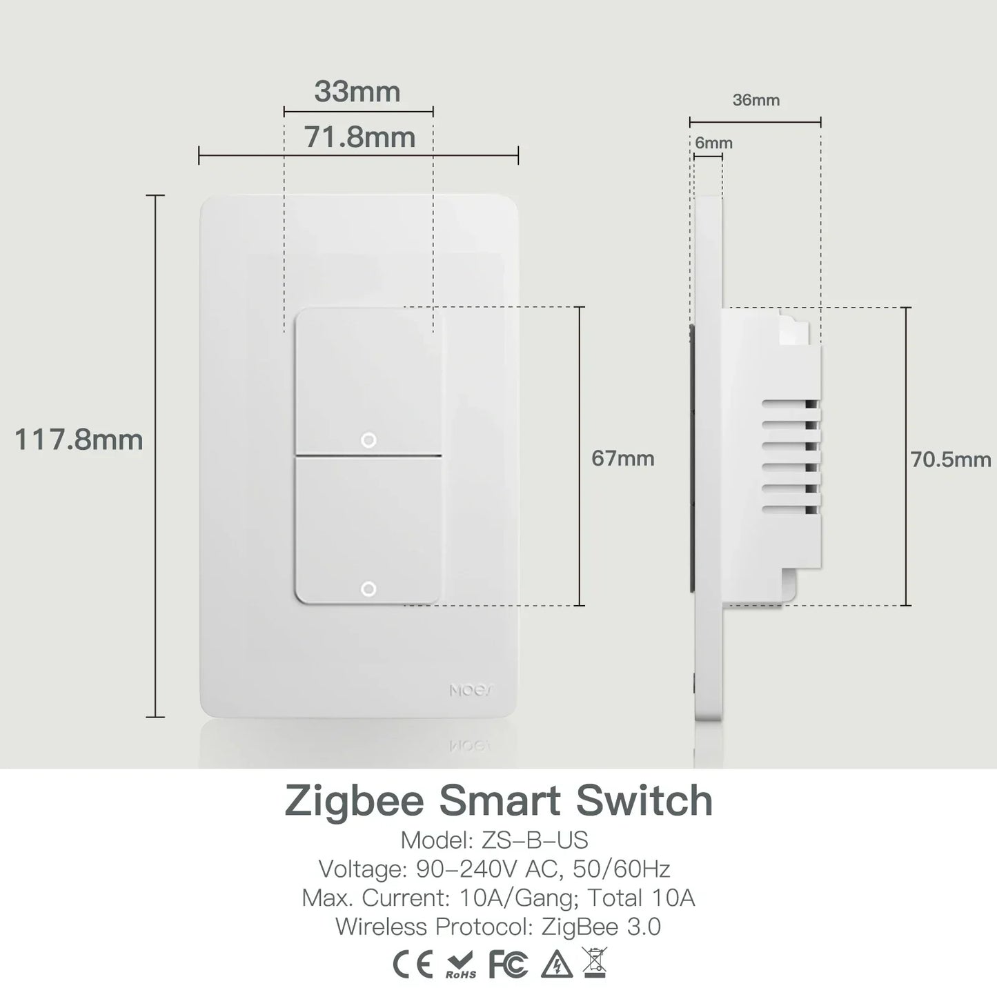 MOES Tuya Zigbee Smart Switch US Version 1-4 Gang Outgoing Ground Neutral Wire App Remote Control Work With Alexa Google Home