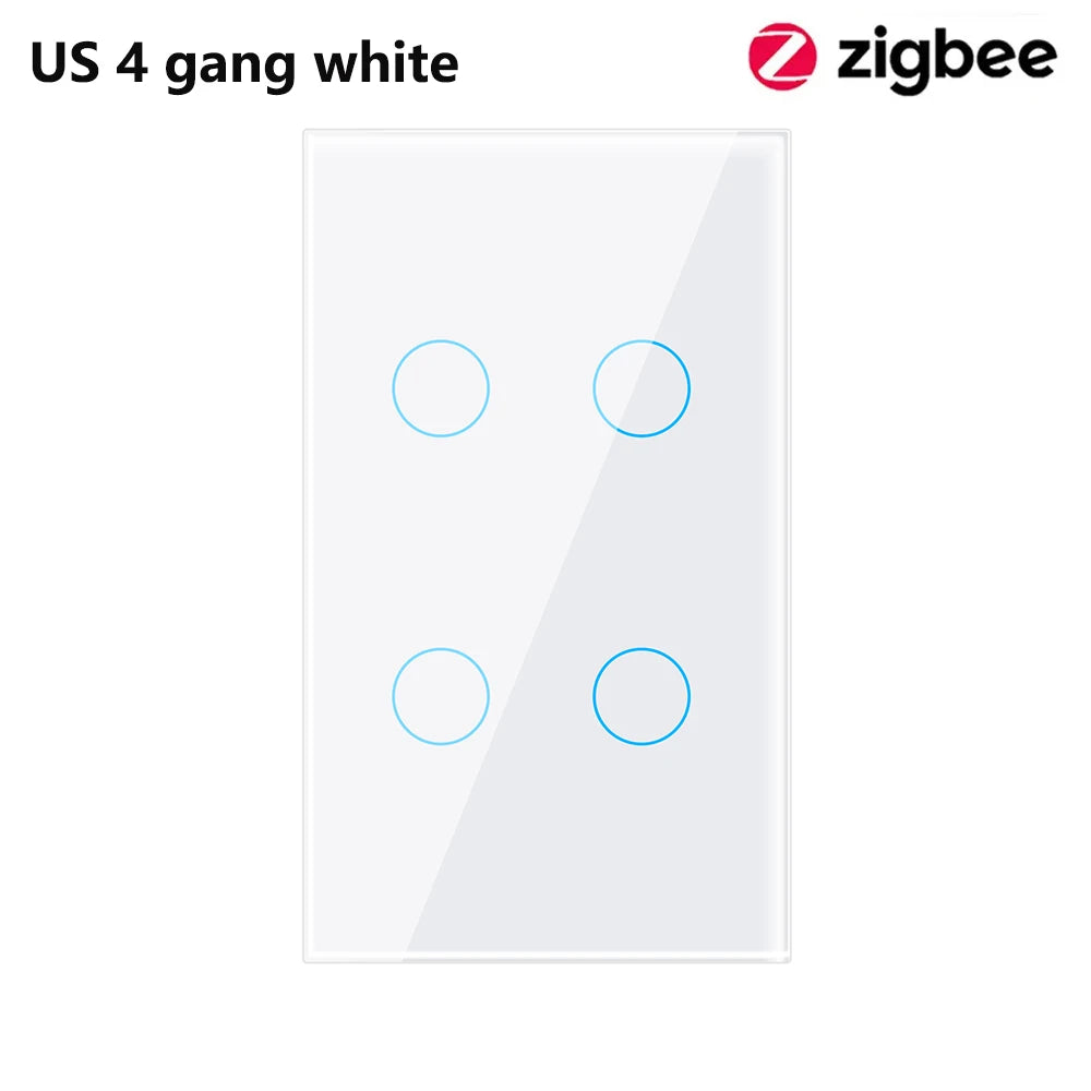 2000W Tuya ZigBee Smart Light Switch 1 2 3 4 gang 2-way Control Touch Wall Switch With/No Neutral Wire Via Alexa Google Home