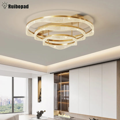 Nordic Brass Led Ceiling Lamp Lights For Living Room Bedroom Foyer Copper Modern Minimalist Ring Led Ceiling Chandelier Light