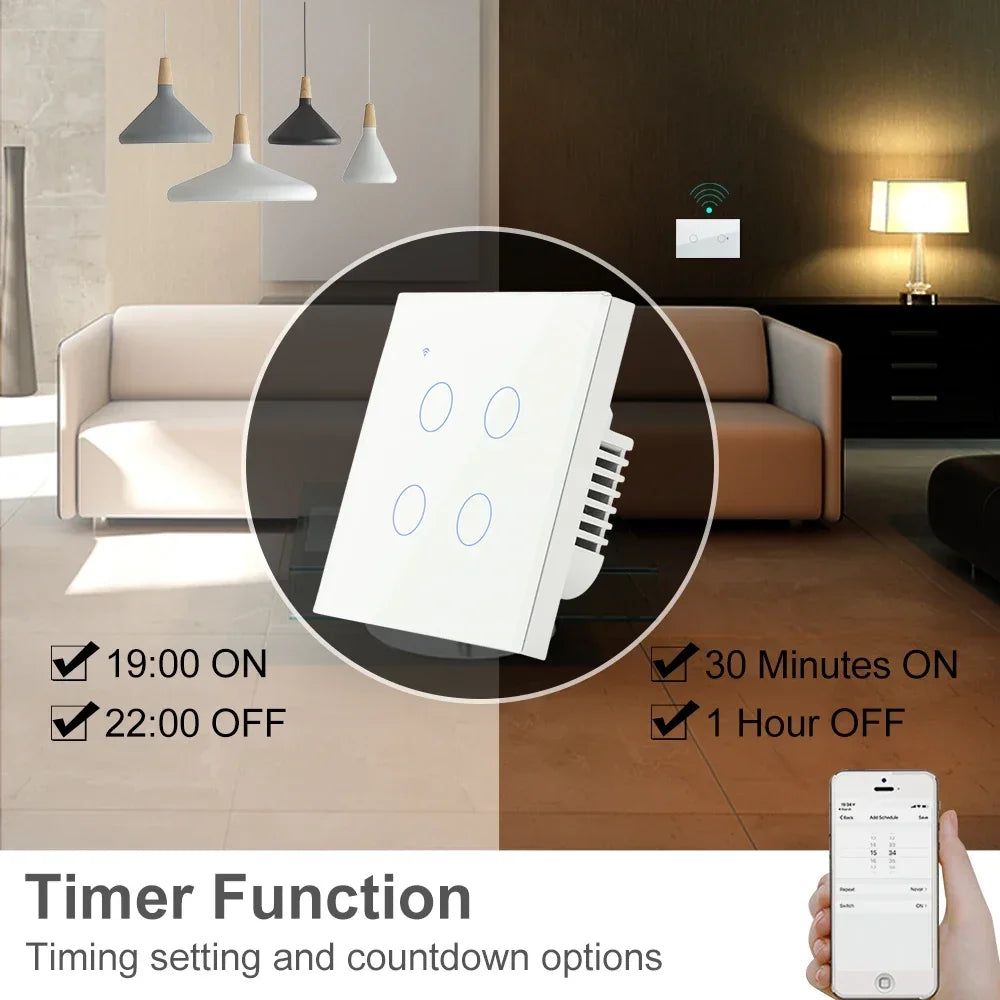 Alexa 2 3 Way Tuya ZigBee Smart Life EU UK Wall Light Power Switch Touch Switches 110V 220V Wireless Remote Home 1 2 3 4 Gang