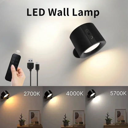 Magnetic LED Wall Light Rechargeable Touch Control Double Head Spotlight Lamp 360 Rotatable Wireless Wall Lights For Bedroom