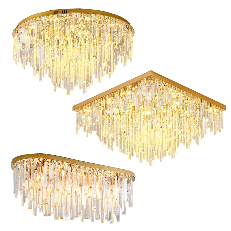 Crystal Square Ceiling Lights New Gold Lamps Modern Plafonnier LED Lighting for Living Room Luxury Lustres Home Decor Luminaria