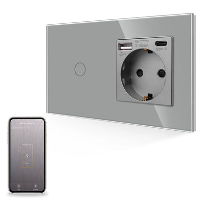 Wifi Light Switch Plus EU Wall USB Socket Type-c Smart Touch Switches 1/2/3Gang Smart Life Google Alexa App Control