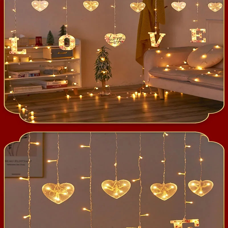 Wedding Decoration Led Fairy String Lights Garland Curtain for Valentine Day Gift Party Home Room New Year Christmas Decor 2024