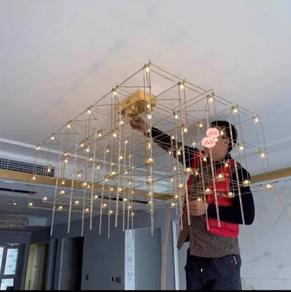 Rectangular Rubik's Cube LED Chandelier On The Third Floor Of The Hotel Lobby Decoration Project Fixed Geometric Stereo Lighting