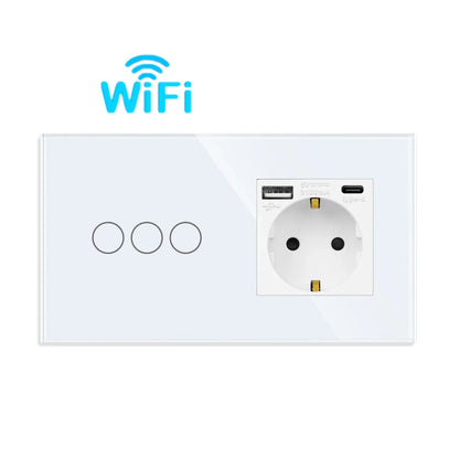 Bingoelec Wifi Smart Switch and Smart Socket Power Monitor with White Crystal Glass Panel Need or NO Neutral Home Improvement