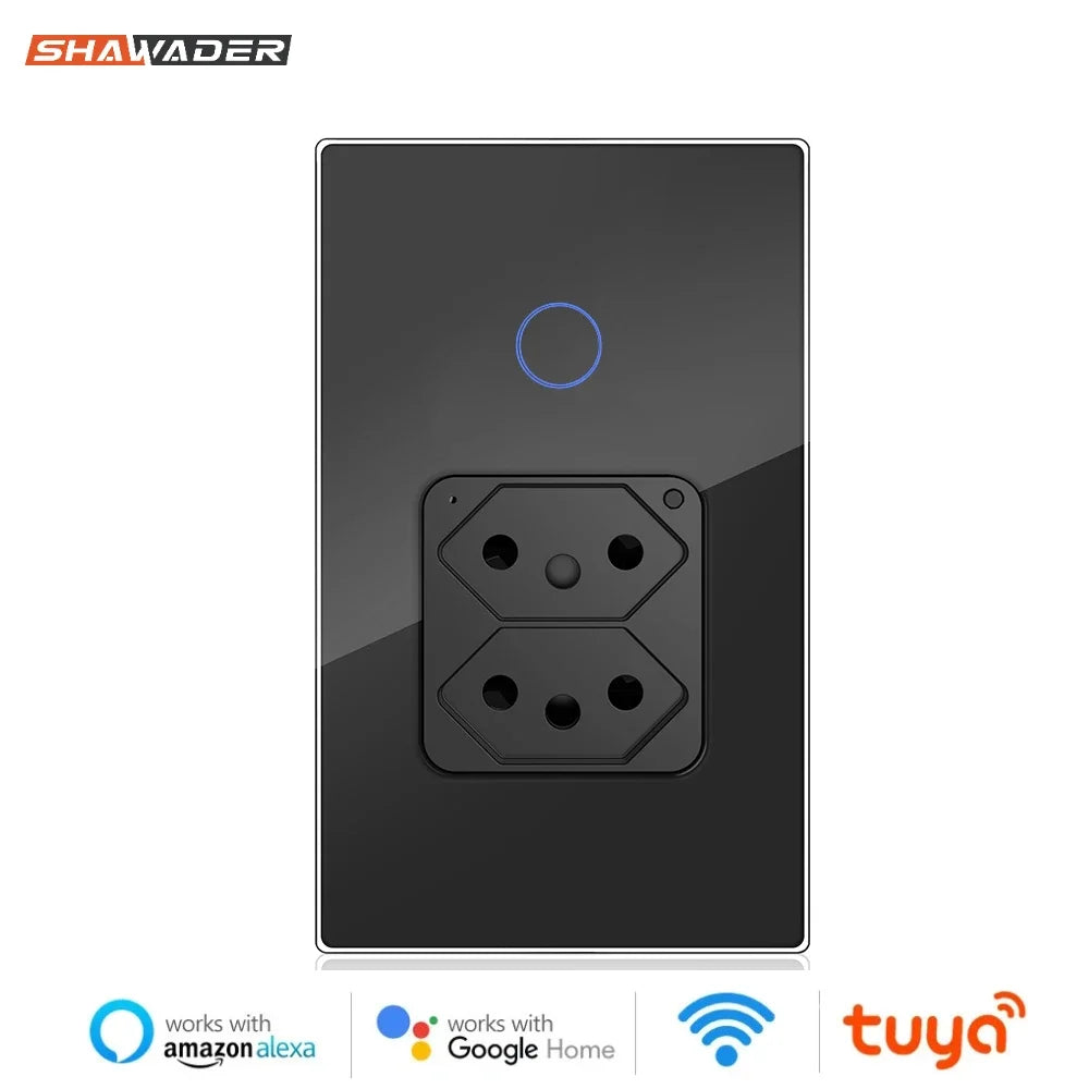 Shawader Wifi Smart Brazil Wall Socket Light Switch 20A Plug Outlet Touch Sensor Glass Panel Remote by Tuya Alexa Google Home