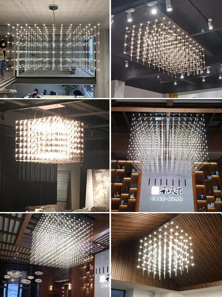 Rectangular Rubik's Cube LED Chandelier On The Third Floor Of The Hotel Lobby Decoration Project Fixed Geometric Stereo Lighting