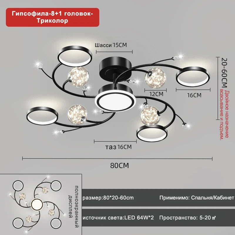 2024 Black Ceiling Chandeliers Modern Living Room Hall Ceiling Light Fixture Romantic Starry Gold Creative Ceiling Lamp Bedroom