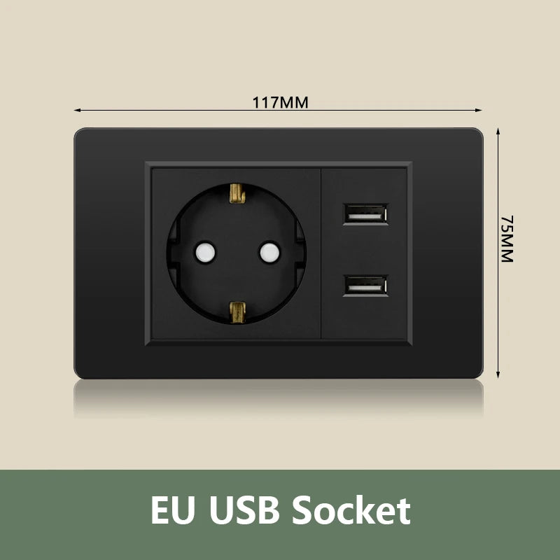 EU Korea Standard Electrical Outlet 220V Wall Light Power Switch,with USB Type-C 20W Smart Fast Charging Socket PC Panel TV TEL