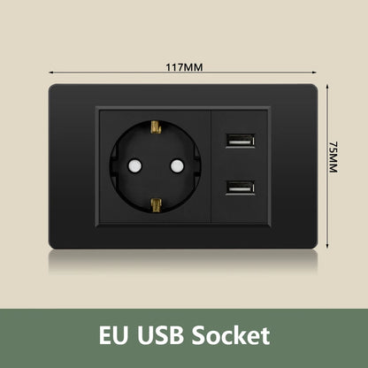 EU Korea Standard Electrical Outlet 220V Wall Light Power Switch,with USB Type-C 20W Smart Fast Charging Socket PC Panel TV TEL