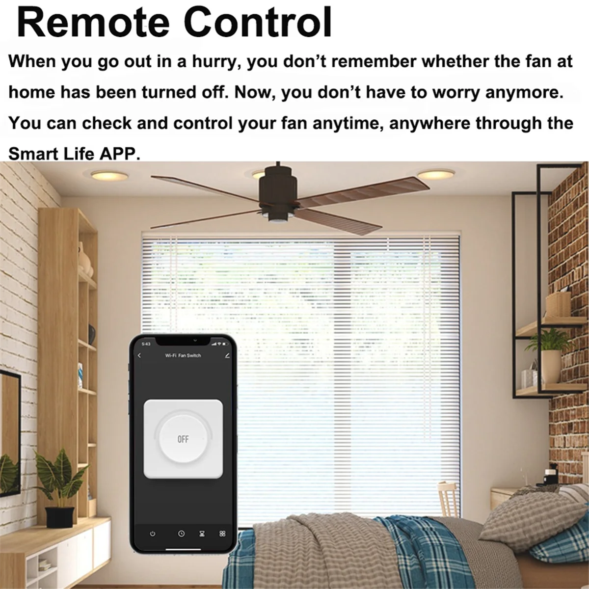 Smart Wifi Fan Switch 5 Speed Control EU Ceiling Fan Rotary/Knob Switches Tuya Remote for Alexa Google Home(Black)