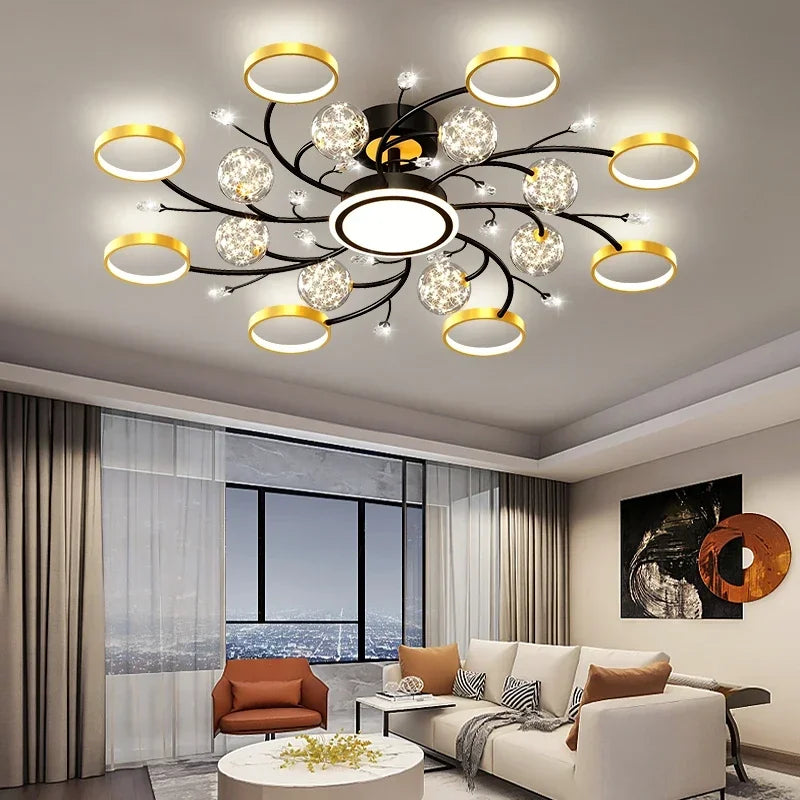 2024 Black Ceiling Chandeliers Modern Living Room Hall Ceiling Light Fixture Romantic Starry Gold Creative Ceiling Lamp Bedroom