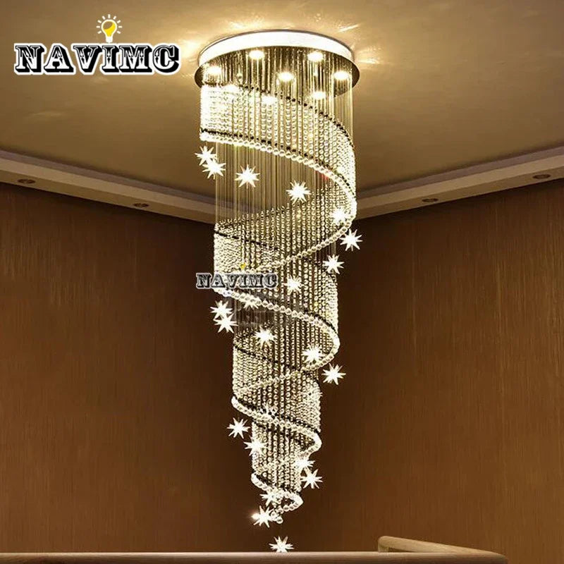 Modern Crystal Chandelier Moon And Star Spiral Shape Design Chandeliers For Lobby Stair Lighting Lamps