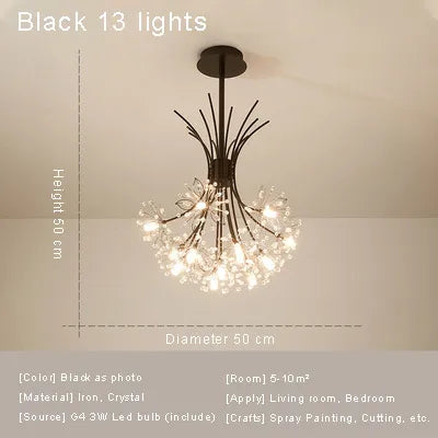 Ceiling Led Chandelier Modern Crystal Lamp Lustre Living Room Hanging Light Fixtures Kitchen Bedroom Home Decoration Black