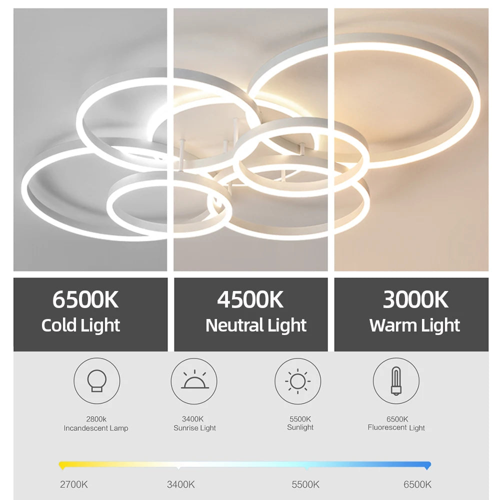 Modern chandelier Led Circle Ring Ceiling Lights For Living Room Bedroom Study Room Ceiling Lamp Black/White/Golden pendant Lamp