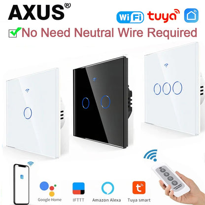 AXUS EU WiFi Smart Light Switches Touch Switch RF433 No Neutral Wire Smart Home Life Tuya App Control Support Alexa Google Home