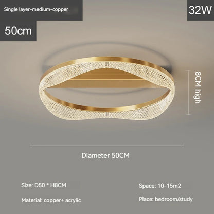 Nordic Brass Led Ceiling Lamp Lights For Living Room Bedroom Foyer Copper Modern Minimalist Ring Led Ceiling Chandelier Light