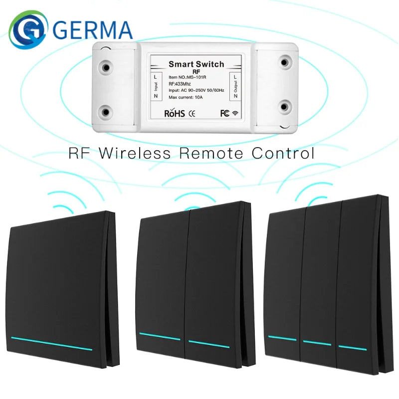 433Mhz Wireless Smart Switch RF Remote Control Receiver Push Button Controller Wall Panel Transmitter,2 way/3 way Multi-Control