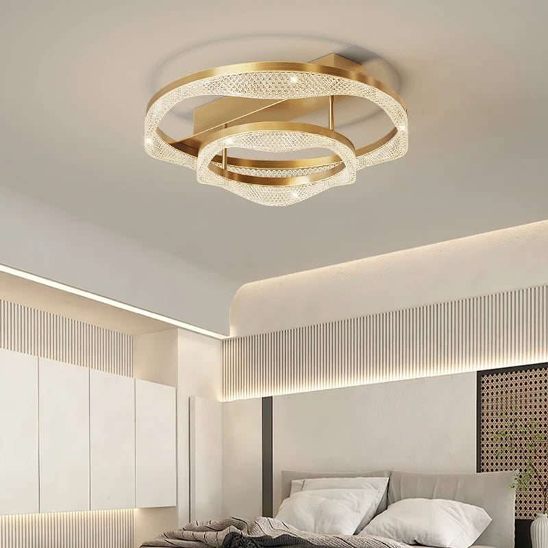 Nordic Brass Led Ceiling Lamp Lights For Living Room Bedroom Foyer Copper Modern Minimalist Ring Led Ceiling Chandelier Light