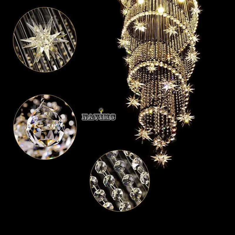 Modern Crystal Chandelier Moon And Star Spiral Shape Design Chandeliers For Lobby Stair Lighting Lamps